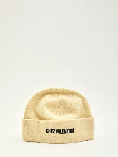 Valentino Garavani Knitted Beanie With Folded Brim Design In Neutral