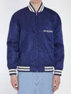 Valentino Blue Bomber Jacket In Printed Polyamide With Zip And High Collar In Blue