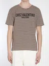 Valentino Striped Cotton T-shirt With Chez Print In Beige