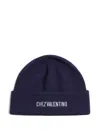 Valentino Cotton And Wool Blend Beanie With Turn-up Brim In Blue