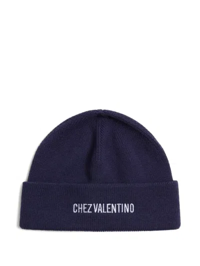 Valentino Garavani Chez Valentino Knitted Wool Beanie In Blue