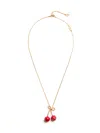 Valentino Garavani Red Necklace With Cherry-shaped Pendant And Vlogo Detail In Brass Woman In Golden