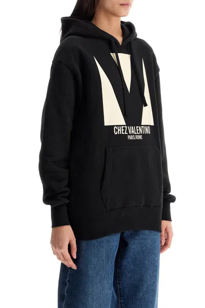 Valentino Garavani Cotton Hoodie With Print In Black