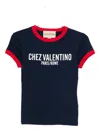 Valentino Crew Neck Cotton T-shirt With Contrast Trim In Blue