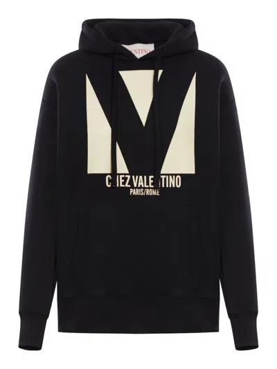 Valentino Garavani Cotton Hoodie With Print In Black