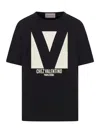Valentino Cotton Crew Neck T-shirt Drop Shoulder In Black