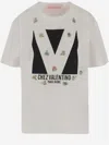 Valentino Womens Brand-print Rhinestone-embellishment Cotton-jersey T-shirt Avorio Nero In White