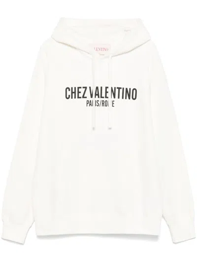 Valentino Hoodie With Drawstring Hood And Kangaroo Pocket In White