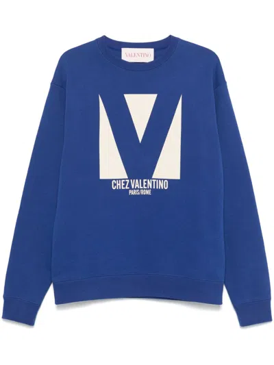 Valentino Crew Neck Drop Shoulder Sweatshirt In Blue