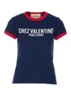 Valentino Fitted T-shirt With Contrasting Red Trimlettering In Blue
