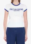 Valentino Womens Regular-fit Brand-print Cotton-jersey T-shirt Avorio Blu Elettrico In Ivory