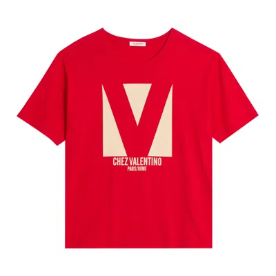 Pre-owned Valentino Chez  Print T-shirt 'rosso' | Red | Men's Size Xl