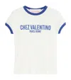 Valentino Womens Regular-fit Brand-print Cotton-jersey T-shirt Avorio Blu Elettrico In White