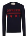 Valentino Wool Sweater Heart Motif In Blue