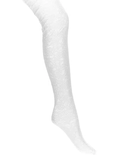 Valentino Lace Tights With Elastic Waistband And Sheer Fabric In White
