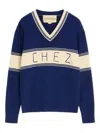 Valentino Embroidered Striped Virgin Wool And Cotton-blend Sweater In Blue
