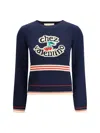 Valentino 'atelier Crew Neck Knitwear With Ribbed Hem And Cuffs' In Blue