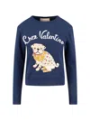 Valentino Dog Design Cotton Sweatshirt In Blue