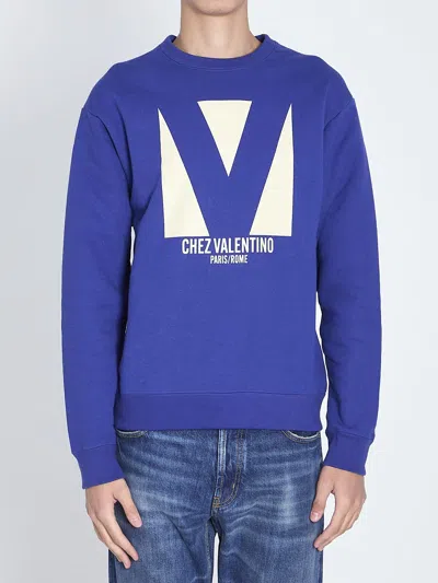 Valentino Crew Neck Drop Shoulder Sweatshirt In Blue