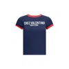 Valentino Fitted T-shirt With Contrasting Red Trimlettering In Blue