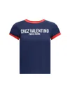 Valentino Crewneck Short Sleeves Contrast Trim Tops In Blue