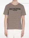 Valentino Striped Cotton T-shirt With Chez Print In Brown