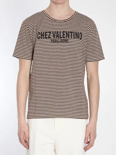 Valentino Striped Cotton T-shirt With Chez Print In There Is No Color Specification For This Product.