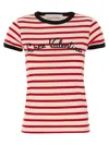 Valentino Women Ivory Striped Jersey Embroidered T-shirt