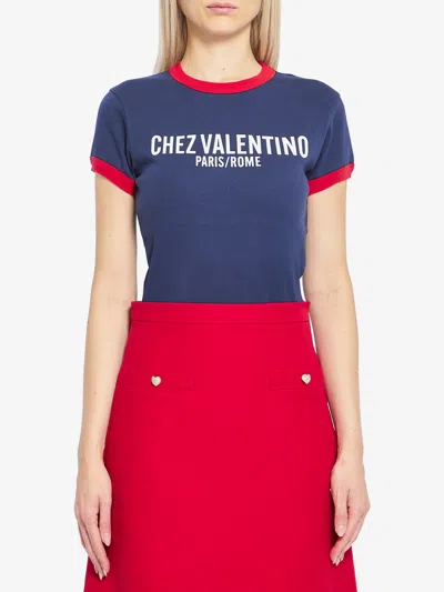 Valentino Cropped Slim Fit T-shirt Print In Blue
