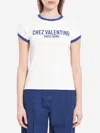 Valentino Womens Regular-fit Brand-print Cotton-jersey T-shirt Avorio Blu Elettrico In Ivory