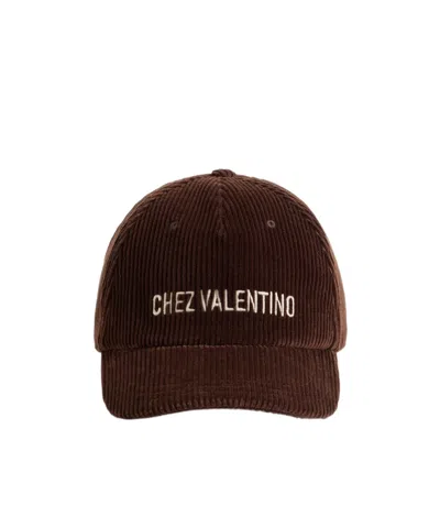 Valentino Garavani Chez Valentino Velvet Baseball Cap With Embroidery In Brown