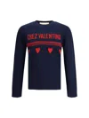Valentino Wool Sweater Heart Motif In Blue