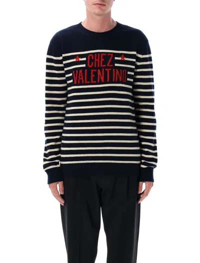 Valentino "chez Valentine" Wool Sweater In Blue