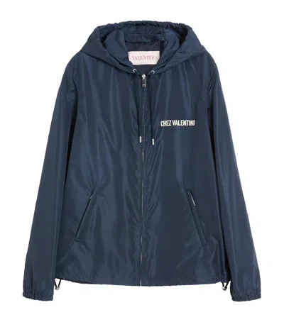 Valentino Hooded Jacket Featuring Drawstring Accents In Blue