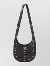 Valentino Garavani Hoboho Hobo Bag In Chevron-patterned Nappa Leather With Studs In Black