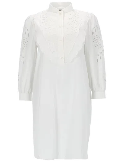 Valentino Dress Long Sleeves Cuffed Cuffs Scalloped Hem In White