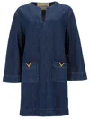 Valentino Vlogo Signature Mini Dress With V-neck And Pockets In Blue