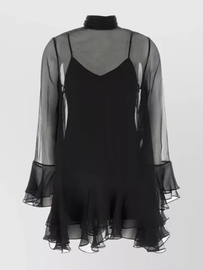 Valentino Chiffon Dress With Bow Detail And Ruffle Hem In Black