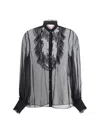 Valentino Silk Chiffon Blouse With Lace And Ruffles Trim