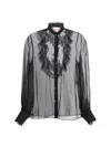 Valentino Silk Chiffon Blouse With Lace And Ruffles Trim