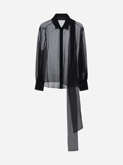 Valentino Scarf Detailed Long-sleeved Shirt In Black
