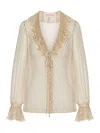 Valentino Lace-trimmed Ruffled Polka-dot Silk-chiffon Blouse In Nude & Neutrals