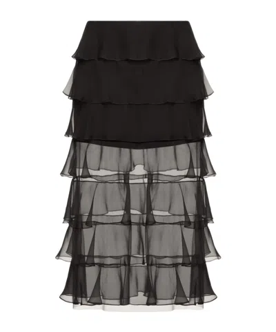 VALENTINO VALENTINO RUFFLED CHIFFON MIDI SKIRT
