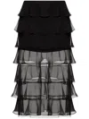 Valentino Semi-sheer Chiffon Midi Tiered Skirt In Schwarz