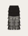Valentino Semi-sheer Chiffon Midi Tiered Skirt In Black