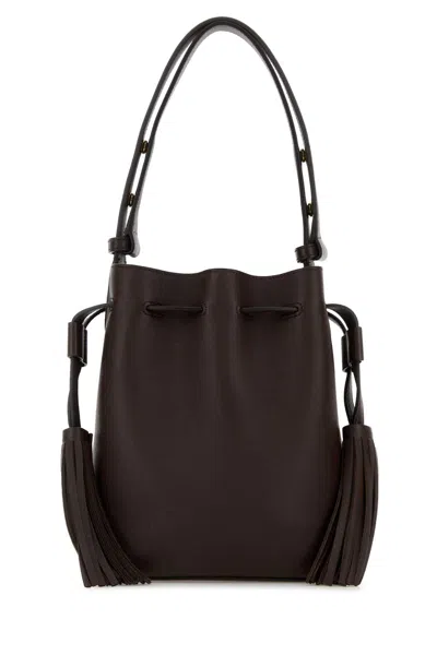 Valentino Garavani Chocolate Leather Vlogo Signature Bucket Bag In Black