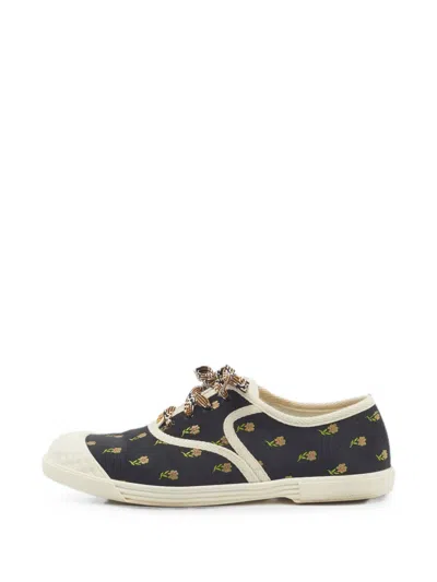 Pre-owned Valentino Garavani Chromathon Floral-print Sneakers In Black
