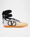 Valentino Leather Sneakers With Glitter Finish And Ankle Strap In Qnm Oro-silver-nero/grigio/coral Red