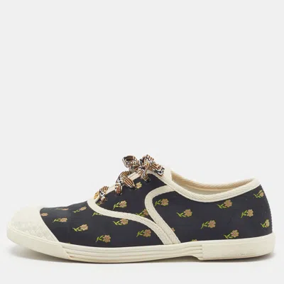 Pre-owned Valentino Garavani Chromathon Size 37.5 Navy Blue Canvas And Satin Low Top Sneakers