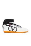 Valentino Chromathon Low-top Sneakers In Perforated Leather In Bianco  Grigio  Nero  & Pumpkin